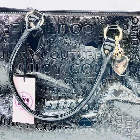 Juicy Couture Tote Handbag "Chain My Heart" Liqourice Black Heart Charms New - Picture 5 of 13